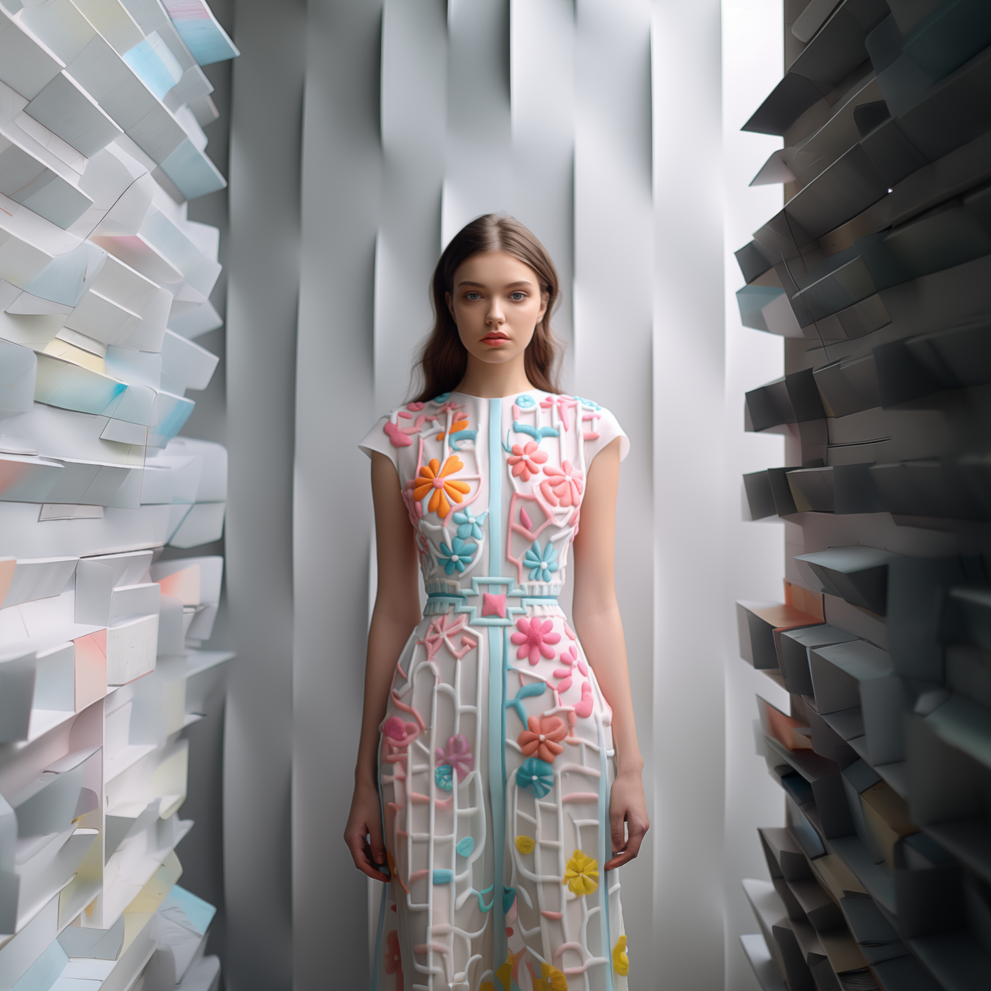 Multi-Floral Embroidered Dress