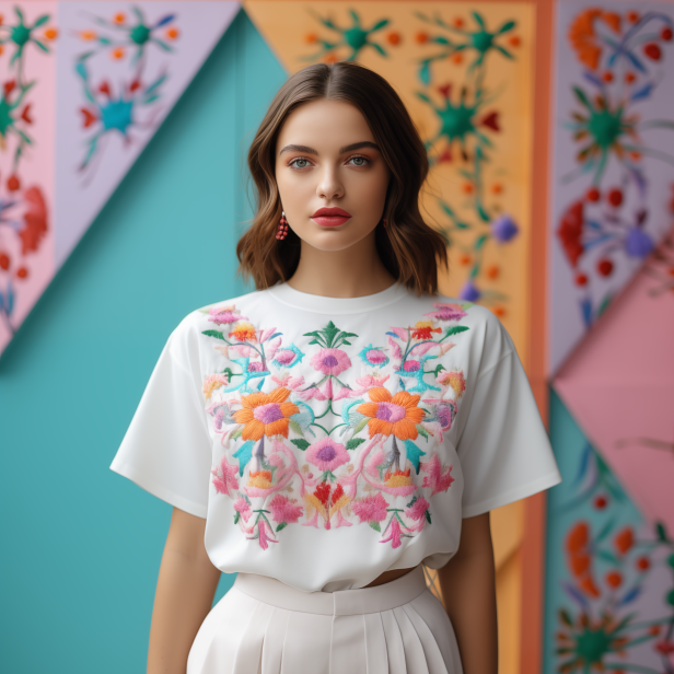 Floral Embroidered White T-shirt (SEVEN 01)